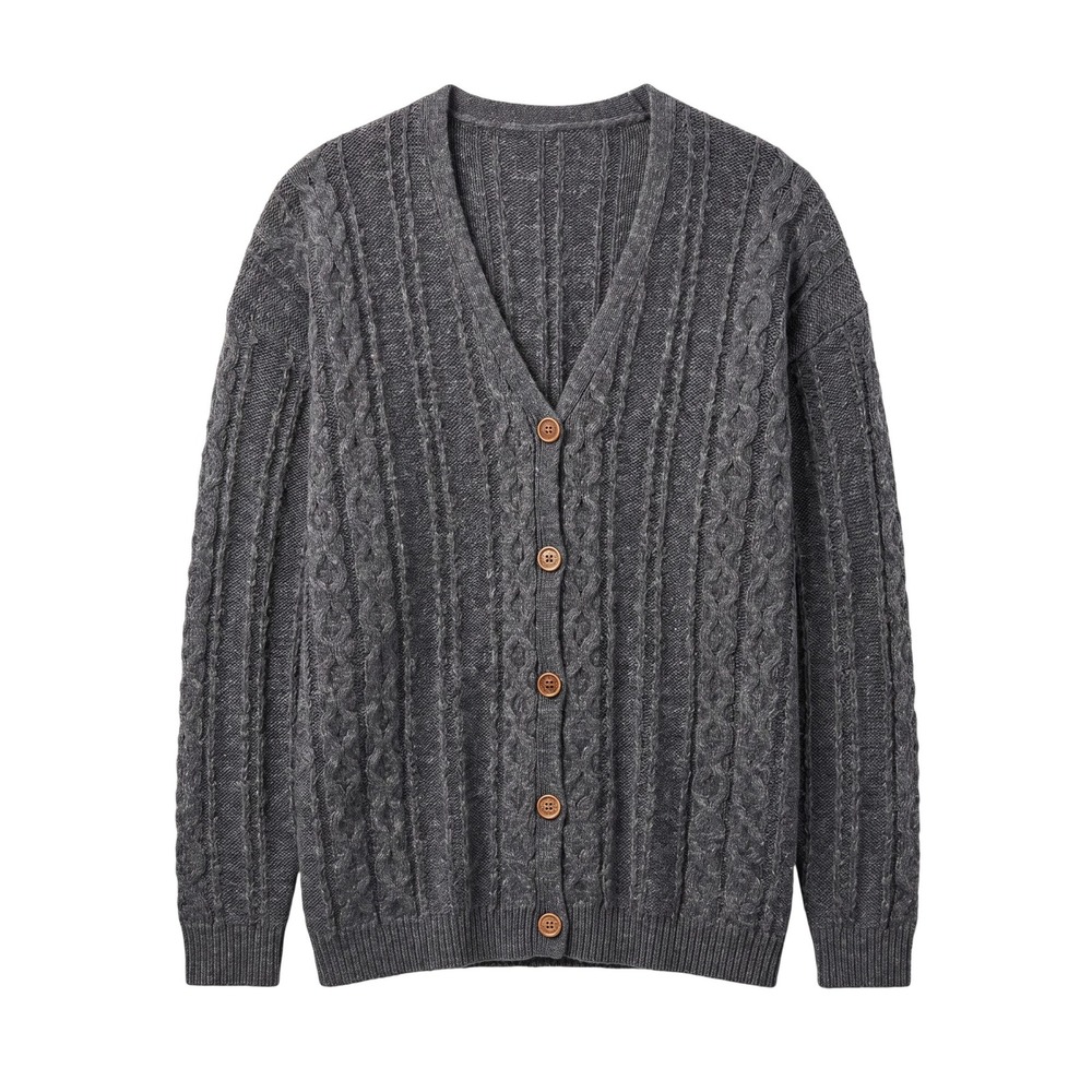 Natural Life Women Oversized Gray Cable Knit Button Front Cardigan Sweater M NWT